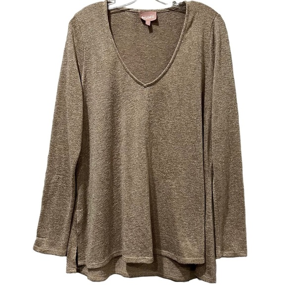 Show me your MuMu Medium Gold Thread V Neck Tunic Sweater Top Y6 - Picture 1 of 4
